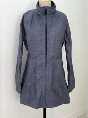Athleta City Chick Windbreaker NWT Heather-Blue Full Zip Mesh-Lined Jacket L